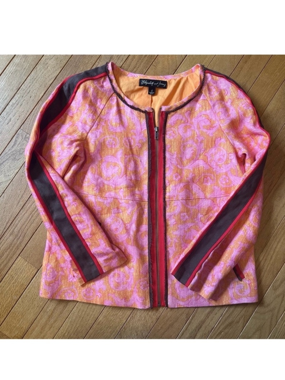 Elizabeth and James Linen Paisley Front Zip Blazed Jacket Women’s 0